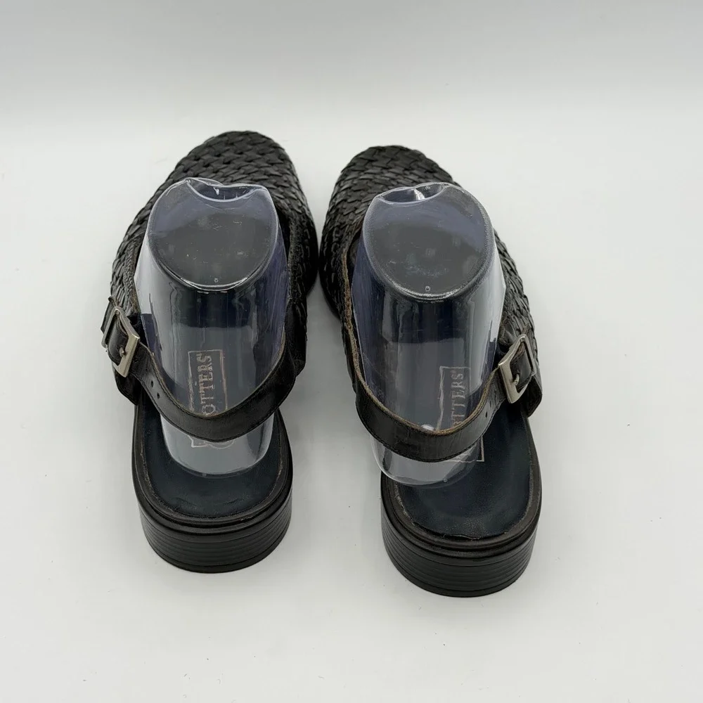 Trotters Lea Woven Leather Slingback Flats Women 10M Black Brazil Classic Office